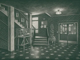 Chalkboard-illustration av Bandhagens skola, Stockholm