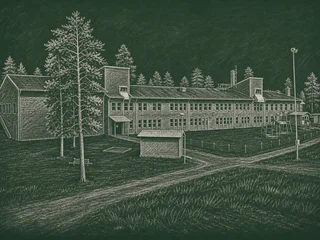 Chalkboard-illustration av Djuptjärnsskolan, Kalix