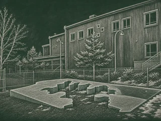 Chalkboard-illustration av Vega skola, Haninge