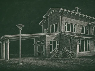 Chalkboard-illustration av Sundlergymnasiet, Vårgårda