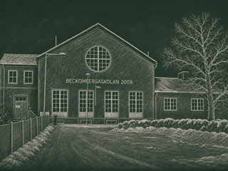 Chalkboard-illustration av Beckombergaskolan, Stockholm