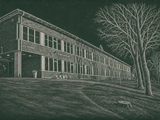 Chalkboard-illustration av Bogesundsskolan, Ulricehamn