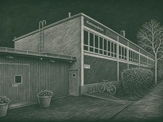 Chalkboard-illustration av Klastorpsskolan, Stockholm