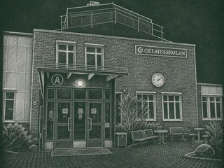 Chalkboard-illustration av Celsiusskolan, Uppsala