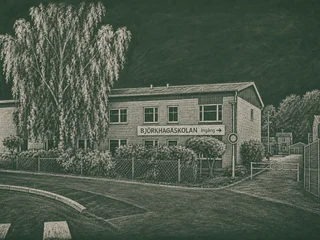 Chalkboard-illustration av Björkhagaskolan, Lindesberg