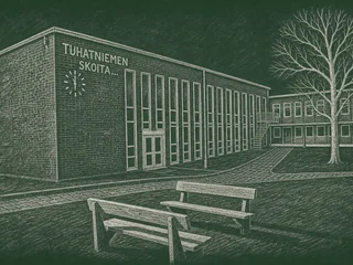 Chalkboard-illustration av Tunaholmsskolan, Mariestad