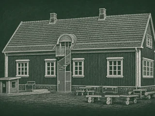 Chalkboard-illustration av Råtorpsskolan, Karlstad