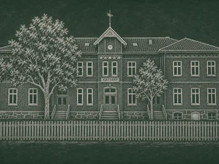 Chalkboard-illustration av Kattarps skola, Helsingborg