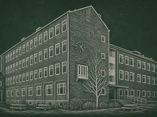 Chalkboard-illustration av Årstaskolan, Stockholm