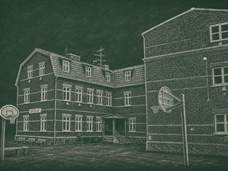 Chalkboard-illustration av Västra Ramlösa skola, Helsingborg