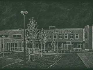 Chalkboard-illustration av Rydsgårdsskolan, Skurup