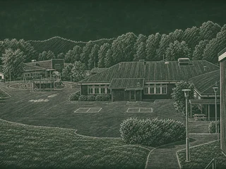 Chalkboard-illustration av Ingaredsskolan, Alingsås