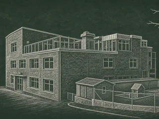 Chalkboard-illustration av Lugnets skola, Stockholm
