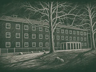 Chalkboard illustration of Raoul Wallenbergskolan Bromma, Stockholm