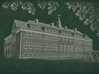 Chalkboard-illustration av Rutgerskolan, Skurup