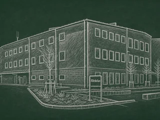 Chalkboard-illustration av Alléskolan, Gotland
