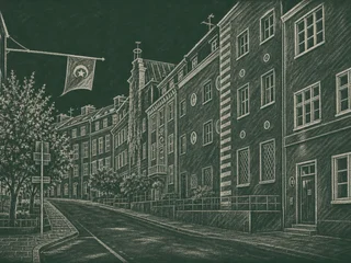 Chalkboard-illustration av Tyska skolan, Stockholm