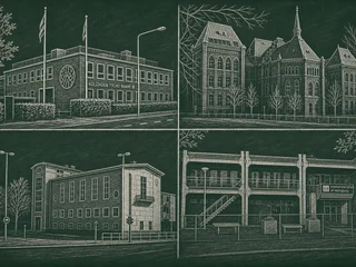 Chalkboard-illustration av Olympiaskolan, Helsingborg