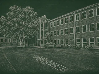 Chalkboard-illustration av Järva Gymnasium, Stockholm