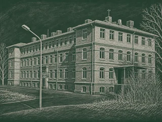 Chalkboard-illustration av Streteredsskolan, Mölndal