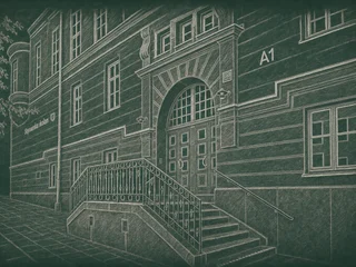 Chalkboard-illustration av Björngårdsskolan, Stockholm
