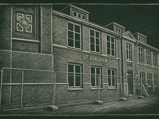 Chalkboard-illustration av S:t Jörgens skola, Helsingborg