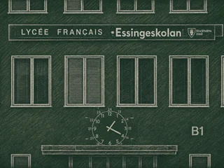 Chalkboard-illustration av Essingeskolan, Stockholm