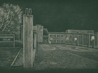 Chalkboard-illustration av Trädgårdsstadsskolan, Botkyrka