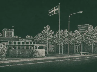 Chalkboard-illustration av Östratornskolan, Lund