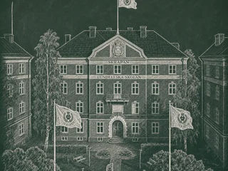 Chalkboard-illustration av Lundellska skolan, Uppsala