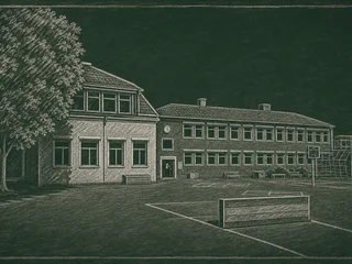 Chalkboard-illustration av Vreta Kloster skola, Linköping