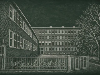 Chalkboard-illustration av Rålambshovsskolan, Stockholm