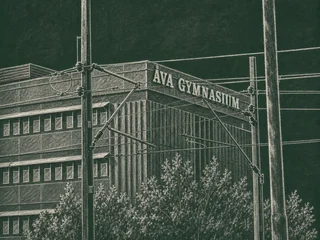 Chalkboard-illustration av Åva gymnasium, Täby