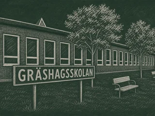Chalkboard-illustration av Gräshagsskolan, Jönköping