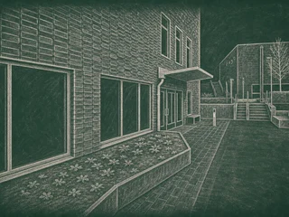 Chalkboard-illustration av Bobergsskolan, Stockholm