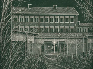 Chalkboard-illustration av Helenelundsskolan, Sollentuna