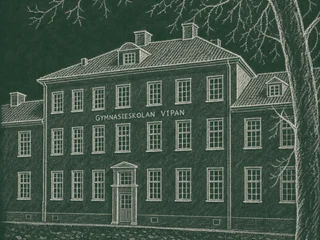 Chalkboard-illustration av Gymnasieskolan Vipan, Lund