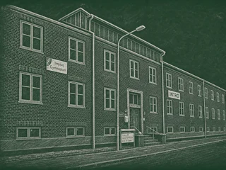 Chalkboard-illustration av Impius gymnasium, Helsingborg