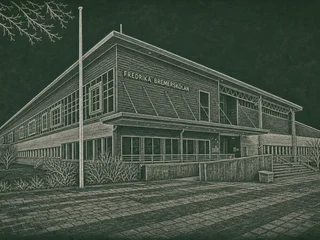 Chalkboard-illustration av Fredrika Bremerskolan, Uppsala
