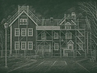 Chalkboard-illustration av Bergsbyskolan, Skellefteå