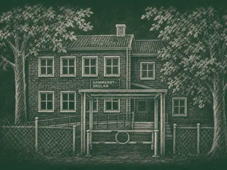 Chalkboard-illustration av Hammarbyskolan Norra, Stockholm