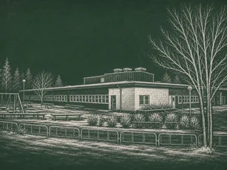 Chalkboard-illustration av Kvinnebyskolan, Linköping
