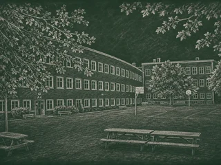 Chalkboard-illustration av Olovslundsskolan, Stockholm