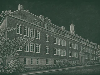 Chalkboard-illustration av Kvarnbyskolan, Mölndal