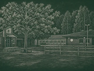 Chalkboard illustration of Tokarpsskolan, Linköping