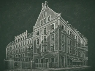 Chalkboard-illustration av Hillelskolan, Stockholm
