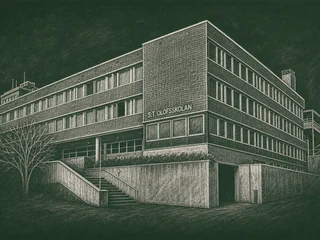 Chalkboard-illustration av St Olofsskolan, Sundsvall