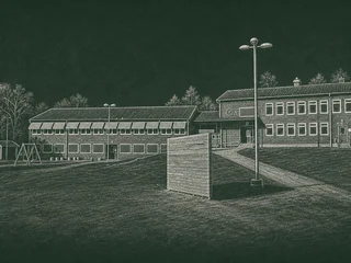 Chalkboard-illustration av Ullervads skola, Mariestad