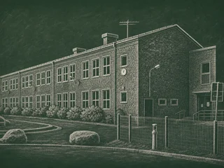 Chalkboard-illustration av Hägerstensåsens skola, Stockholm
