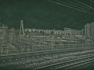 Chalkboard-illustration av Sjöviksskolan, Stockholm